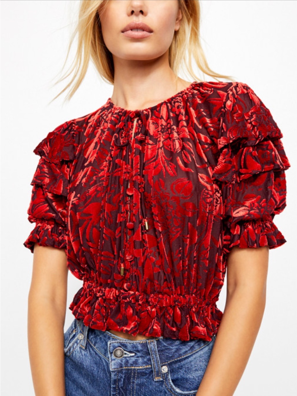 NWT Free People Velveteen Dreams Velvet Top M Ruffled Romantic